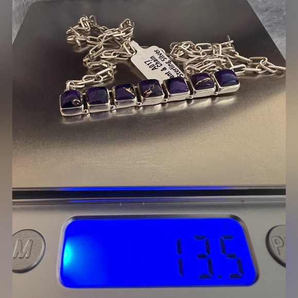 ❤️ Kingman Purple Mohave Turquoise Southwestern 925 Bar Pendant Necklace 13.5gm - Picture 14 of 14